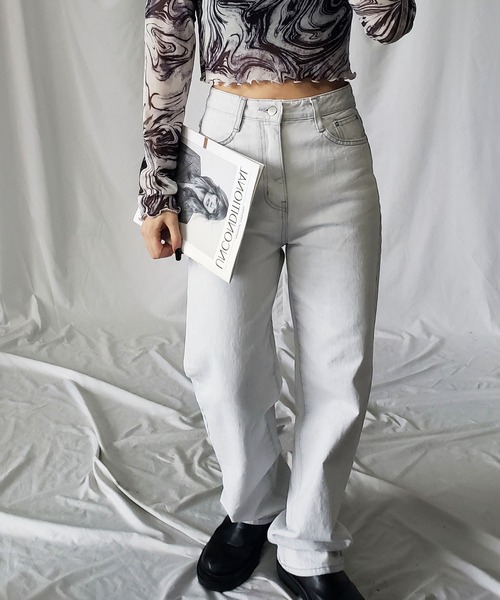セール】ホワイトグレーヴィンテージウォッシュデニム【 韓国製