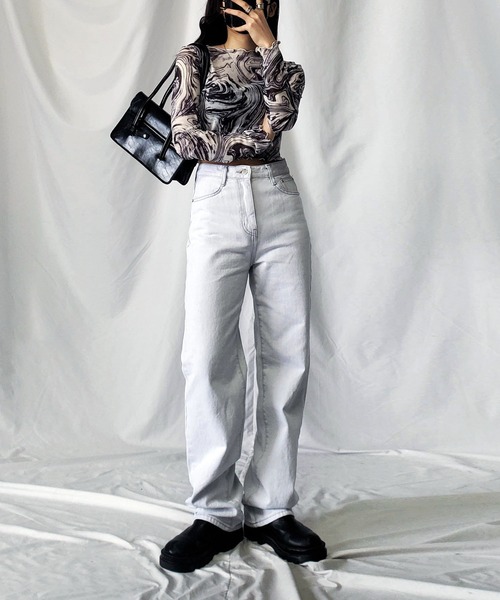 セール】ホワイトグレーヴィンテージウォッシュデニム【 韓国製