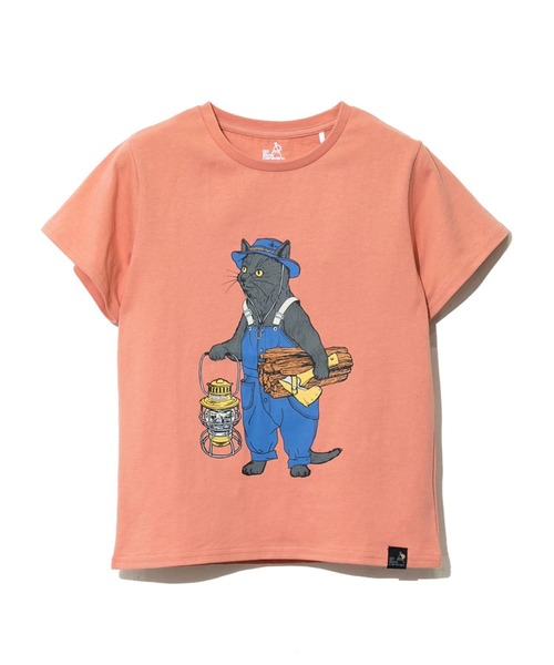 go slow caravan（ゴースローキャラバン）の「USA/C オーバーオールキャンパー猫TEE【KIDS】（Tシャツ/カットソー・キッズ・ブルーグリーン/サーモンピンク・100cm/140cm/120cm）」の2枚目の写真