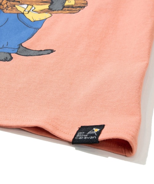 go slow caravan（ゴースローキャラバン）の「USA/C オーバーオールキャンパー猫TEE【KIDS】（Tシャツ/カットソー・キッズ・ブルーグリーン/サーモンピンク・100cm/140cm/120cm）」の4枚目の写真