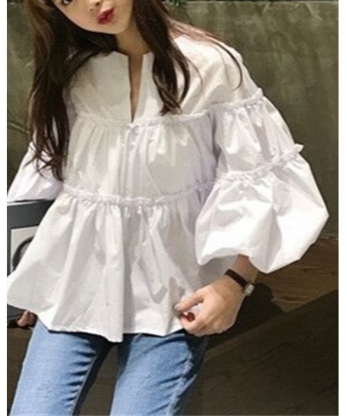 Ritzy(リッツィー)の「バルーンスリーブティアードブラウス(シャツ/ブラウス・レディース・ホワイト/ブラック・M/L)」の5枚目の写真