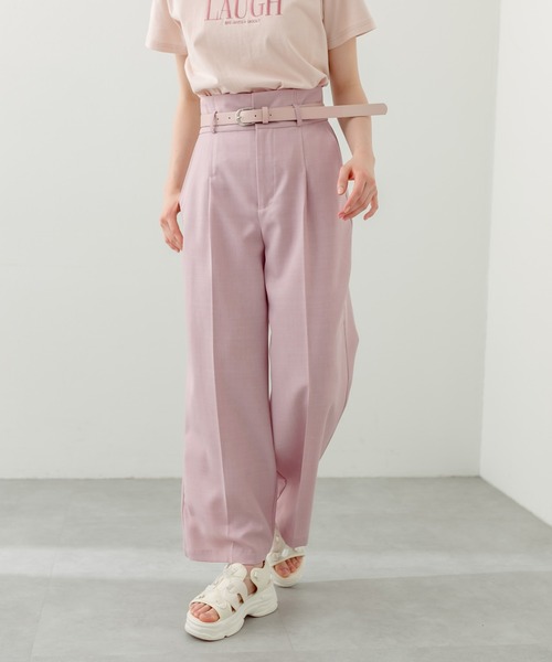 OLIVE des OLIVE（オリーブデオリーブ）の「【WEB限定】ベルト付きスラックスパンツ（スラックス・レディース・アイボリー/サックスブルー/ピンク/チャコールグレー・FREE）」の4枚目の写真