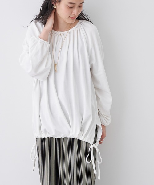 AMERICAN HOLIC(アメリカンホリック)の「ラグランギャザーカットプルオーバー(Tシャツ/カットソー・レディース・モカ/オフホワイト/ブラック・M/L)」の1枚目の写真