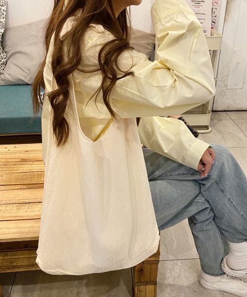 shopnikoniko(ショップニコニコ)の「肩紐結び ナチュラル トートバッグ(トートバッグ・レディース・アイボリー/グリーン/その他/ピンク/ホワイト/ブラック・フリー)」の3枚目の写真