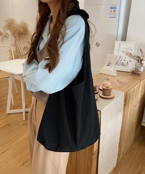 shopnikoniko(ショップニコニコ)の「肩紐結び ナチュラル トートバッグ(トートバッグ・レディース・アイボリー/グリーン/その他/ピンク/ホワイト/ブラック・フリー)」の4枚目の写真