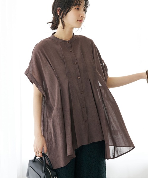 CRAFT STANDARD BOUTIQUE(クラフトスタンダードブティック)の「ヴィンテージボイルタックソデブラウス(シャツ/ブラウス・レディース・ブラック/グレー/グリーン/ブラウン・FREE)」の3枚目の写真