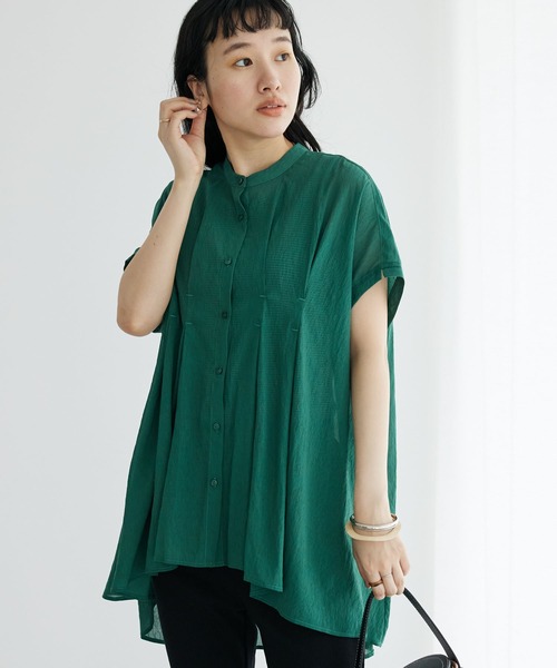 CRAFT STANDARD BOUTIQUE(クラフトスタンダードブティック)の「ヴィンテージボイルタックソデブラウス(シャツ/ブラウス・レディース・ブラック/グレー/グリーン/ブラウン・FREE)」の4枚目の写真