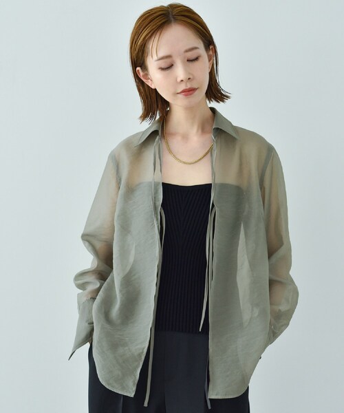 CODE A(コードエー)の「ribbon sheer blouse(シャツ/ブラウス・レディース・カーキ/アイボリー・00)」の7枚目の写真