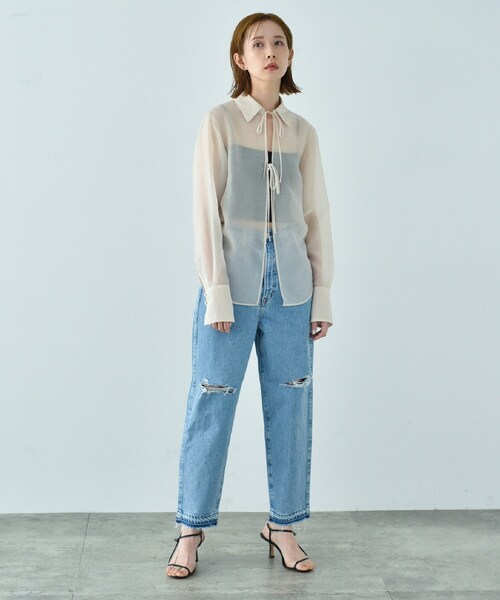 CODE A(コードエー)の「ribbon sheer blouse(シャツ/ブラウス・レディース・カーキ/アイボリー・00)」の15枚目の写真