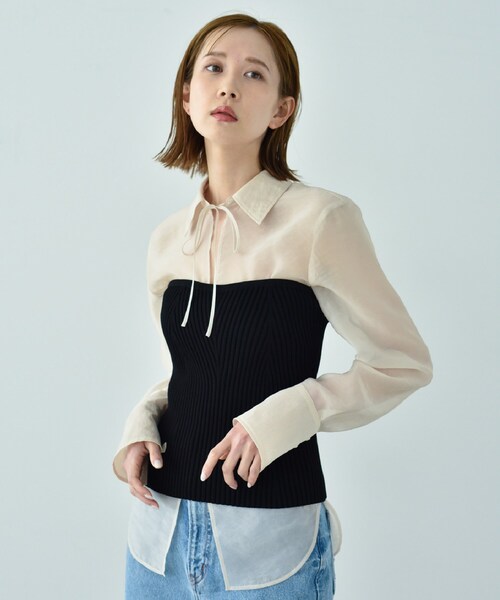 CODE A(コードエー)の「ribbon sheer blouse(シャツ/ブラウス・レディース・カーキ/アイボリー・00)」の16枚目の写真