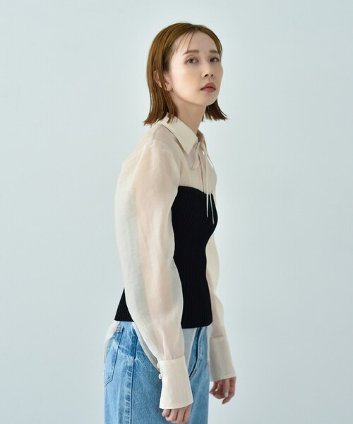 CODE A(コードエー)の「ribbon sheer blouse(シャツ/ブラウス・レディース・カーキ/アイボリー・00)」の17枚目の写真