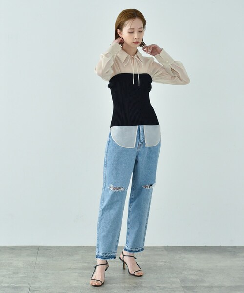 CODE A(コードエー)の「ribbon sheer blouse(シャツ/ブラウス・レディース・カーキ/アイボリー・00)」の18枚目の写真