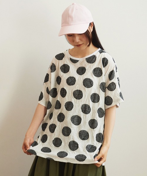 【セール】キャッチワッシャードットジャガード BIGTシャツ（Tシャツ/カットソー）｜bulle de savon（ビュルデサボン）