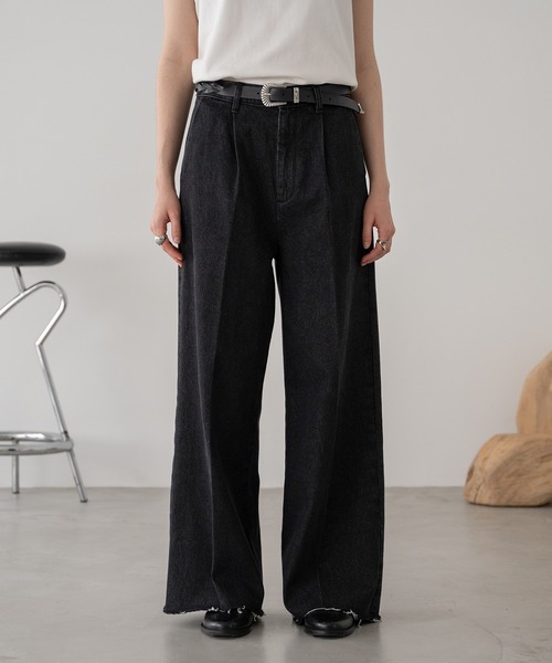 カットオフスリムストレートデニムパンツ｜ファッション通販の