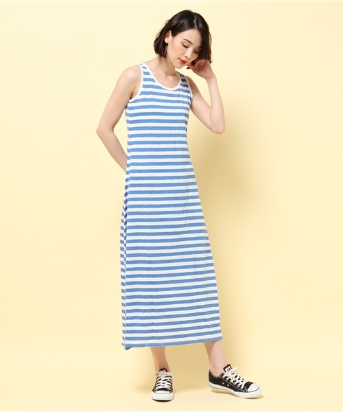 GIORDANO（ジョルダーノ）の「[GIORDANO]サマーカットマキシワンピース（ワンピース・レディース・ブラック/グレー/ブラック×ホワイト/ヘザ－グレー/ブルー/ネイビー/ホワイト系その他/ホワイト×ブルー/ホワイト×ネイビー・MEDIUM/LARGE）」の2枚目の写真