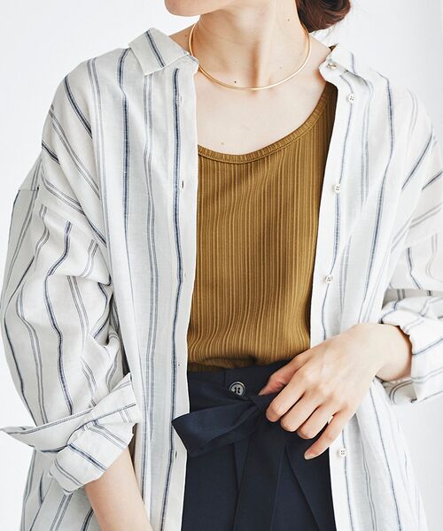 le.coeur blanc（ルクールブラン）の「ストレッチイレギュラーテレコタンク（タンクトップ・レディース・ブラック/オフホワイト/キャメル・38）」の6枚目の写真