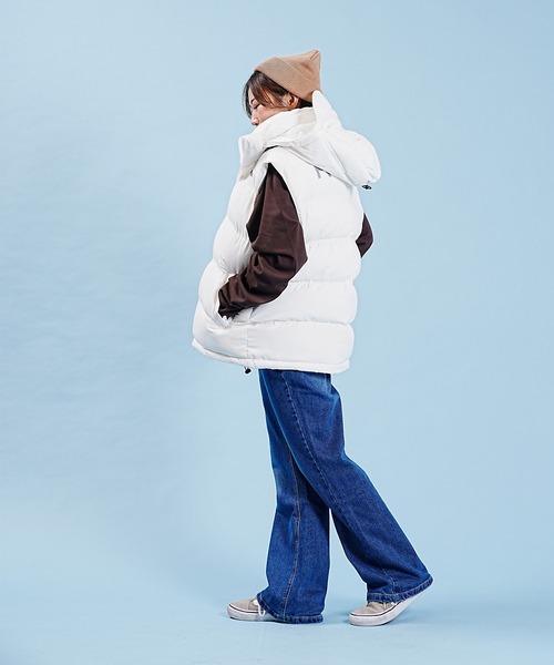 美品】RVCA ルーカ ダウンベスト パフベスト L 黒 フード付 アウター