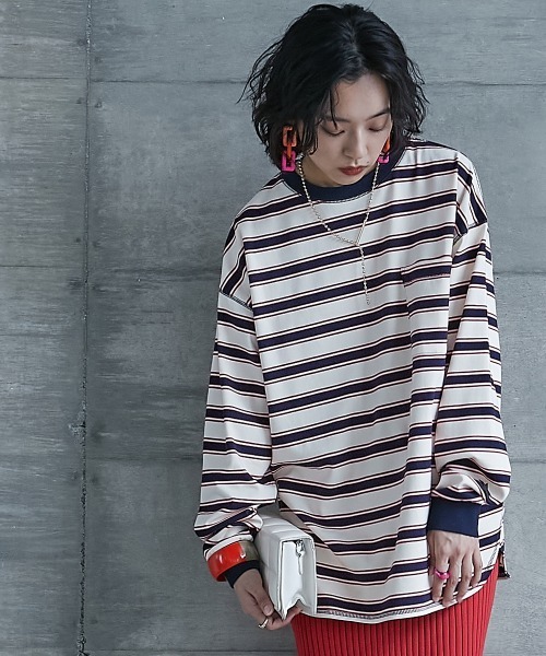 GEVS.（ジェイヴィス）の「＜大きいサイズ＞ リブ配色ポケット付ボーダーカットソー GEVS.（Tシャツ/カットソー・レディース・ブラック系/ホワイト系・L/LL/3L/4L/5L）」の21枚目の写真