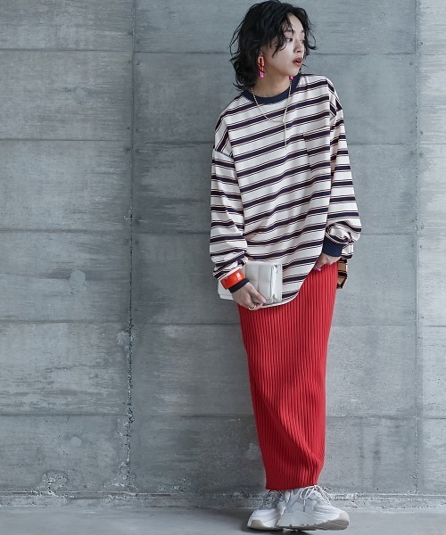 GEVS.（ジェイヴィス）の「＜大きいサイズ＞ リブ配色ポケット付ボーダーカットソー GEVS.（Tシャツ/カットソー・レディース・ブラック系/ホワイト系・L/LL/3L/4L/5L）」の3枚目の写真