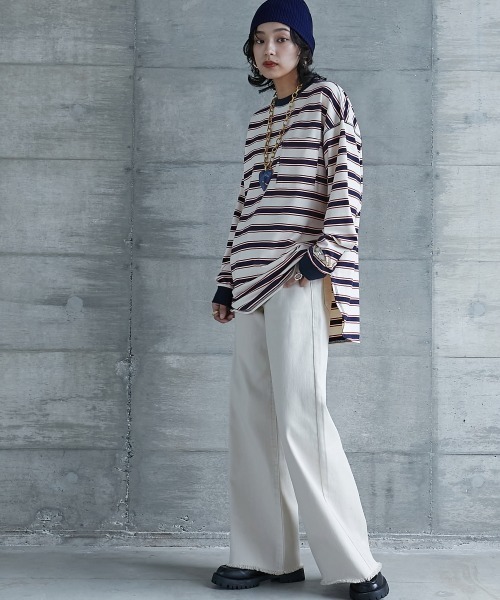 GEVS.（ジェイヴィス）の「＜大きいサイズ＞ リブ配色ポケット付ボーダーカットソー GEVS.（Tシャツ/カットソー・レディース・ブラック系/ホワイト系・L/LL/3L/4L/5L）」の4枚目の写真