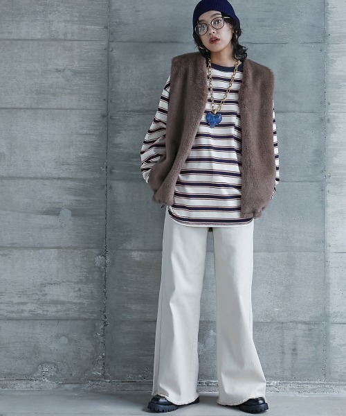 GEVS.（ジェイヴィス）の「＜大きいサイズ＞ リブ配色ポケット付ボーダーカットソー GEVS.（Tシャツ/カットソー・レディース・ブラック系/ホワイト系・L/LL/3L/4L/5L）」の14枚目の写真