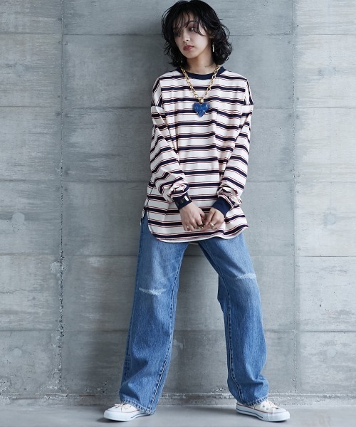 GEVS.（ジェイヴィス）の「＜大きいサイズ＞ リブ配色ポケット付ボーダーカットソー GEVS.（Tシャツ/カットソー・レディース・ブラック系/ホワイト系・L/LL/3L/4L/5L）」の5枚目の写真