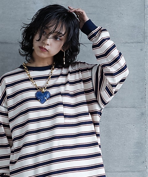 GEVS.（ジェイヴィス）の「＜大きいサイズ＞ リブ配色ポケット付ボーダーカットソー GEVS.（Tシャツ/カットソー・レディース・ブラック系/ホワイト系・L/LL/3L/4L/5L）」の22枚目の写真