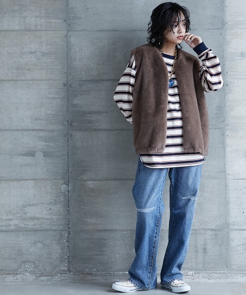 GEVS.（ジェイヴィス）の「＜大きいサイズ＞ リブ配色ポケット付ボーダーカットソー GEVS.（Tシャツ/カットソー・レディース・ブラック系/ホワイト系・L/LL/3L/4L/5L）」の18枚目の写真