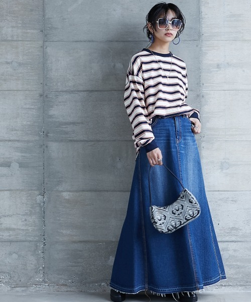 GEVS.（ジェイヴィス）の「＜大きいサイズ＞ リブ配色ポケット付ボーダーカットソー GEVS.（Tシャツ/カットソー・レディース・ブラック系/ホワイト系・L/LL/3L/4L/5L）」の7枚目の写真