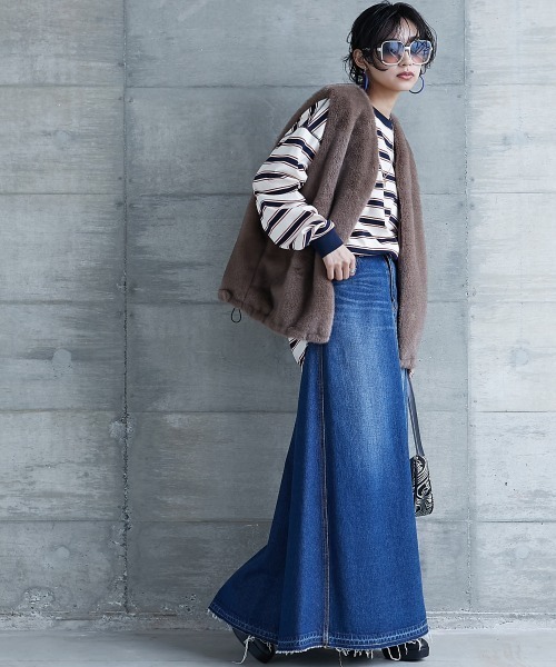 GEVS.（ジェイヴィス）の「＜大きいサイズ＞ リブ配色ポケット付ボーダーカットソー GEVS.（Tシャツ/カットソー・レディース・ブラック系/ホワイト系・L/LL/3L/4L/5L）」の11枚目の写真