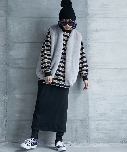 GEVS.（ジェイヴィス）の「＜大きいサイズ＞ リブ配色ポケット付ボーダーカットソー GEVS.（Tシャツ/カットソー・レディース・ブラック系/ホワイト系・L/LL/3L/4L/5L）」の16枚目の写真