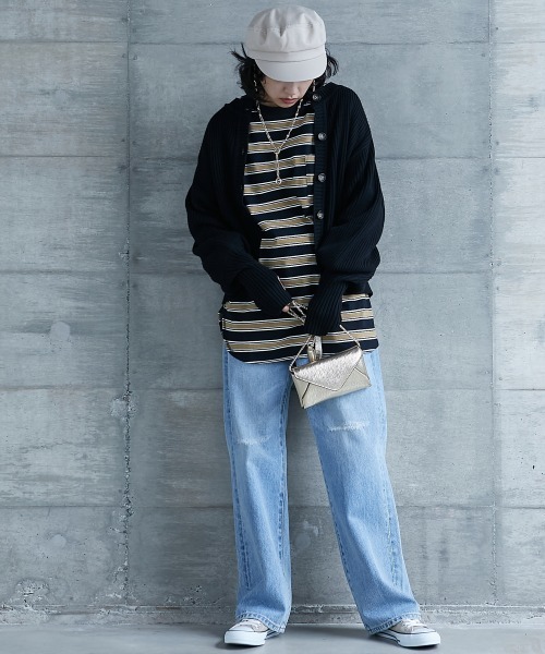 GEVS.（ジェイヴィス）の「＜大きいサイズ＞ リブ配色ポケット付ボーダーカットソー GEVS.（Tシャツ/カットソー・レディース・ブラック系/ホワイト系・L/LL/3L/4L/5L）」の17枚目の写真