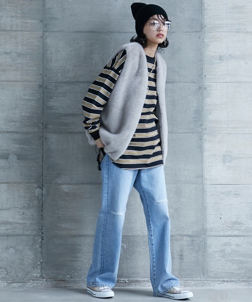 GEVS.（ジェイヴィス）の「＜大きいサイズ＞ リブ配色ポケット付ボーダーカットソー GEVS.（Tシャツ/カットソー・レディース・ブラック系/ホワイト系・L/LL/3L/4L/5L）」の15枚目の写真