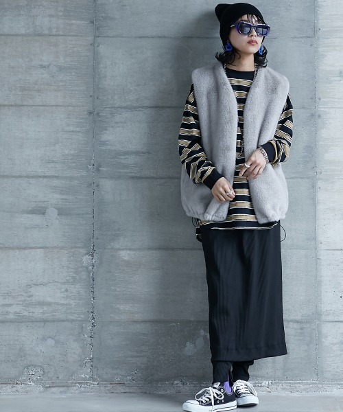 GEVS.（ジェイヴィス）の「＜大きいサイズ＞ リブ配色ポケット付ボーダーカットソー GEVS.（Tシャツ/カットソー・レディース・ブラック系/ホワイト系・L/LL/3L/4L/5L）」の13枚目の写真