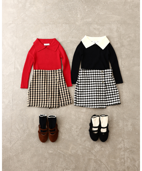 cheer ギンガムチェック ギャザーキュロット セール】 [140-150