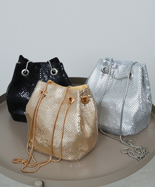 セール】メタリック メッシュ 2way ショルダー 巾着 バック 結婚