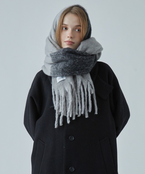 セール】Large Mohair Touch Big Volume Fringe Muffler/大判モヘア