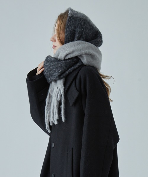 Large Mohair Touch Big Volume Fringe Muffler/大判モヘアタッチ