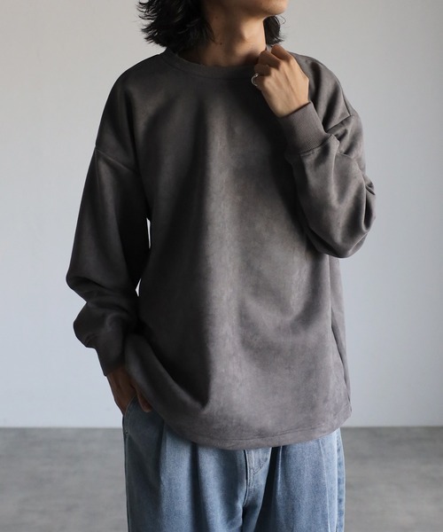 CREARE -LINO-（クレアーレリノ）の「スウェードポンチ  ルーズ プルオーバー<ユニセックス>（スウェット・メンズ・ブラック/グレイッシュベージュ/チャコールグレー・L/M）」の7枚目の写真