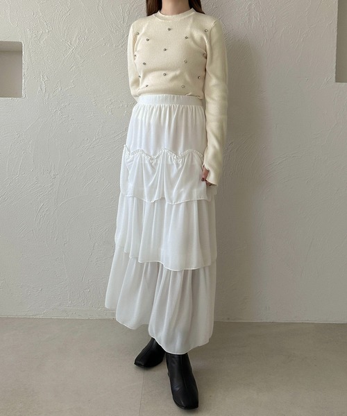 apres jour clair（アプレジュールクレア）の「【apres jour clair】ビジュー付きリブニット【ZOZOTOWN限定アイテム】（ニット/セーター・レディース・ブラック/アイボリー/サックスブルー・X-LARGE/フリー）」の11枚目の写真