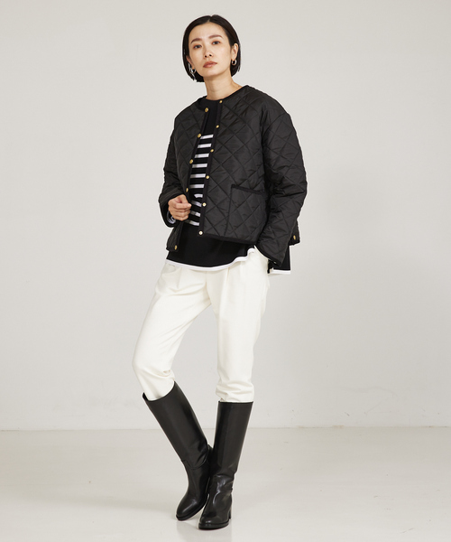 Traditional Weatherwear(トラディショナルウェザーウェア)の「【Traditional Weatherwear】 アークリー Aライン キルティングジャケット(ノーカラーコート・レディース・ネイビー/ブラック/ダークベージュ・34/32)」の4枚目の写真