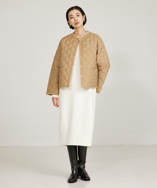 Traditional Weatherwear(トラディショナルウェザーウェア)の「【Traditional Weatherwear】 アークリー Aライン キルティングジャケット(ノーカラーコート・レディース・ネイビー/ブラック/ダークベージュ・34/32)」の8枚目の写真