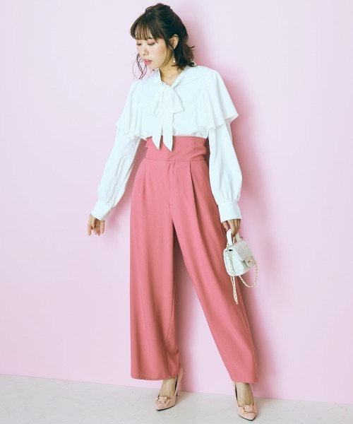 marun（マルン）の「＜大きいサイズ＞　フリルボータイブラウス  marun（シャツ/ブラウス・レディース・オフホワイト/サックスブルー/ピンク・4L/LL/3L/L/5L）」の14枚目の写真