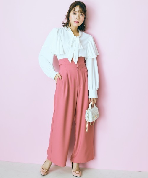 marun（マルン）の「＜大きいサイズ＞　フリルボータイブラウス  marun（シャツ/ブラウス・レディース・オフホワイト/サックスブルー/ピンク・4L/LL/3L/L/5L）」の15枚目の写真
