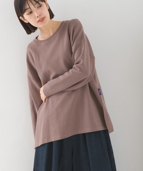 OMNES（オムネス）の「リップルダブルフェイス長袖Tシャツ（Tシャツ/カットソー・レディース・ホワイト/ブラック/グレー/ベージュ/モカ/ブルー/ピンク・FREE）」の4枚目の写真