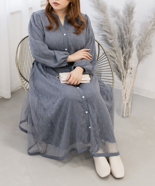 CLETTE(クレット)の「パールボタンレースワンピース(ワンピース・レディース・ピンク/ブラック/ブルー・4L/LL/3L)」の2枚目の写真