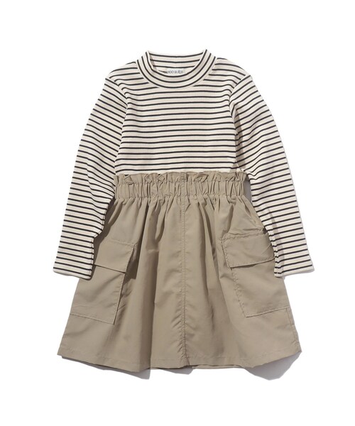 SHOO・LA・RUE(シューラルー)の「◆【110-140cm】ボーダー×カーゴ ドッキングワンピース(ワンピース・キッズ・グリーン系3/ブラック系2・14/12/13/11)」の2枚目の写真