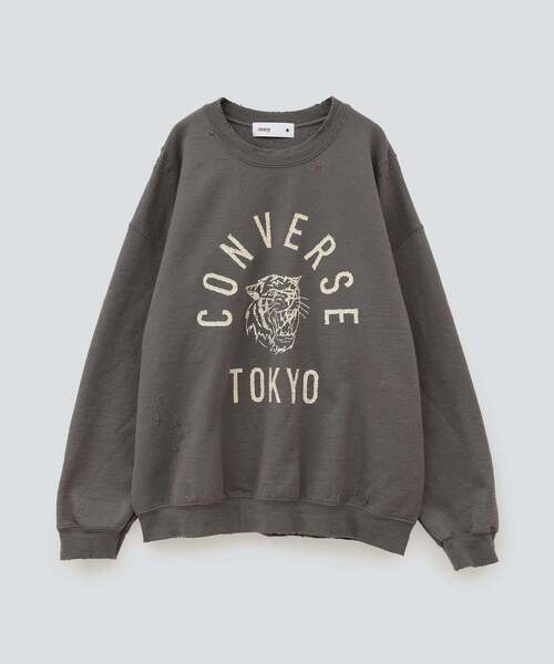 CONVERSE TOKYO（コンバーストウキョウ）の「VINTAGE LIKE DAMAGED LOGO SWEAT（スウェット・メンズ・杢グレー/グリーン/ブラック/チャコールグレー/ネイビー・FREE）」の3枚目の写真