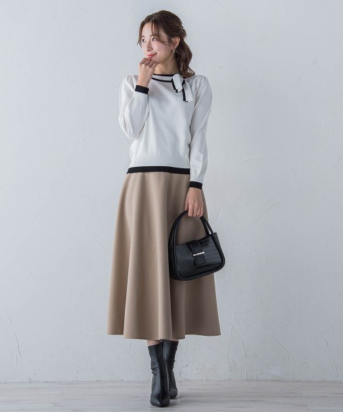 QUEENS COURT（クイーンズコート）の「配色リボンニット（ニット/セーター・レディース・ホワイト/ブラック/ピンク/ベージュ・M）」の11枚目の写真