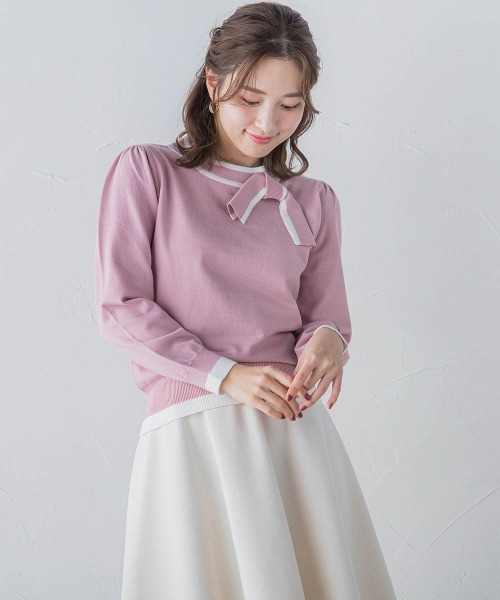 QUEENS COURT（クイーンズコート）の「配色リボンニット（ニット/セーター・レディース・ホワイト/ブラック/ピンク/ベージュ・M）」の20枚目の写真